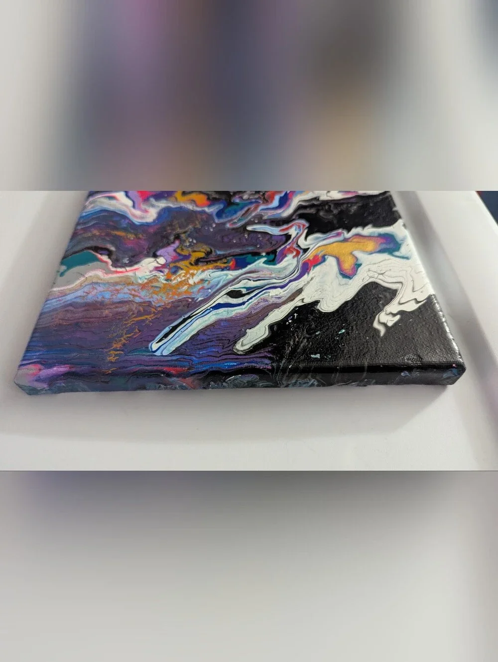 Abstract Fluid Pour Painting Blue Black Acrylic 8